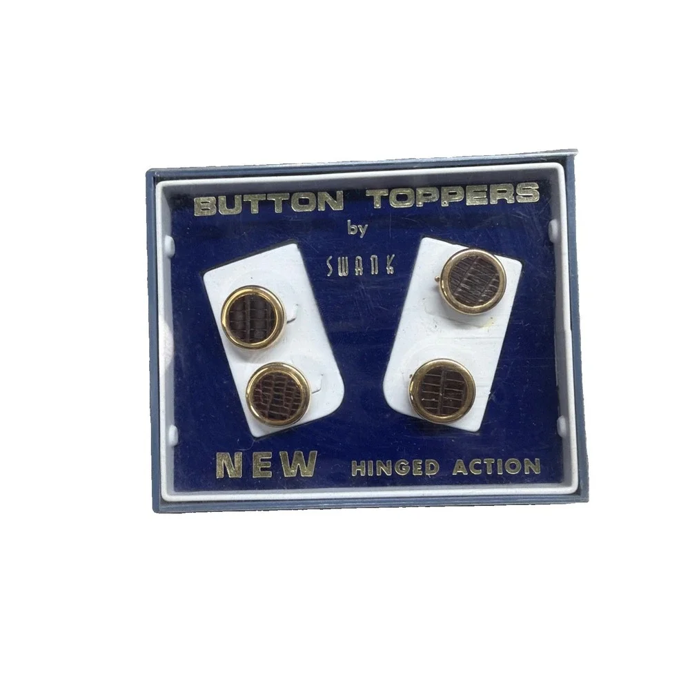 4 Button Toppers Swank Gold Tone New In Box Hinged Action Crocodile